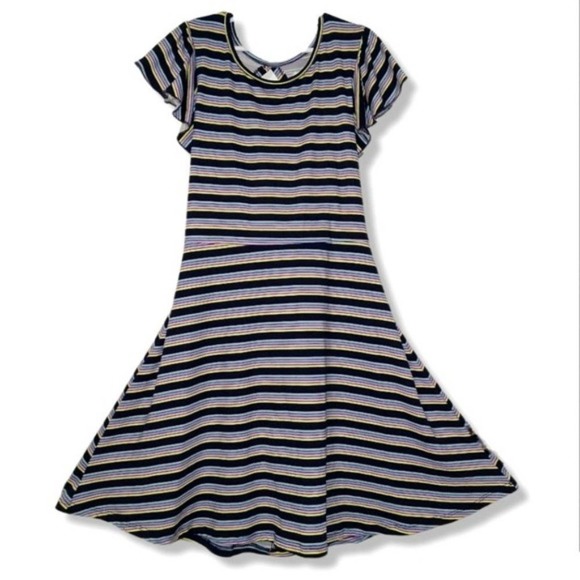 Speechless Girls Navy Striped Flutter Sleeve Dress, Size 12 - Picture 1 of 8